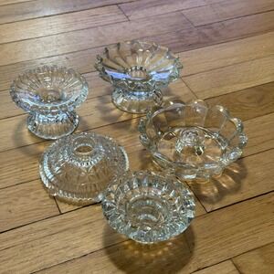 Vintage Clear Glass Candle Holders Set‎ of 5 Unique Decorative Candlestick